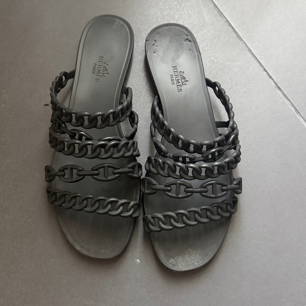 Hermes chaine d'ancre rubber sandal black size 39- US 8 - Picture 2 of 9